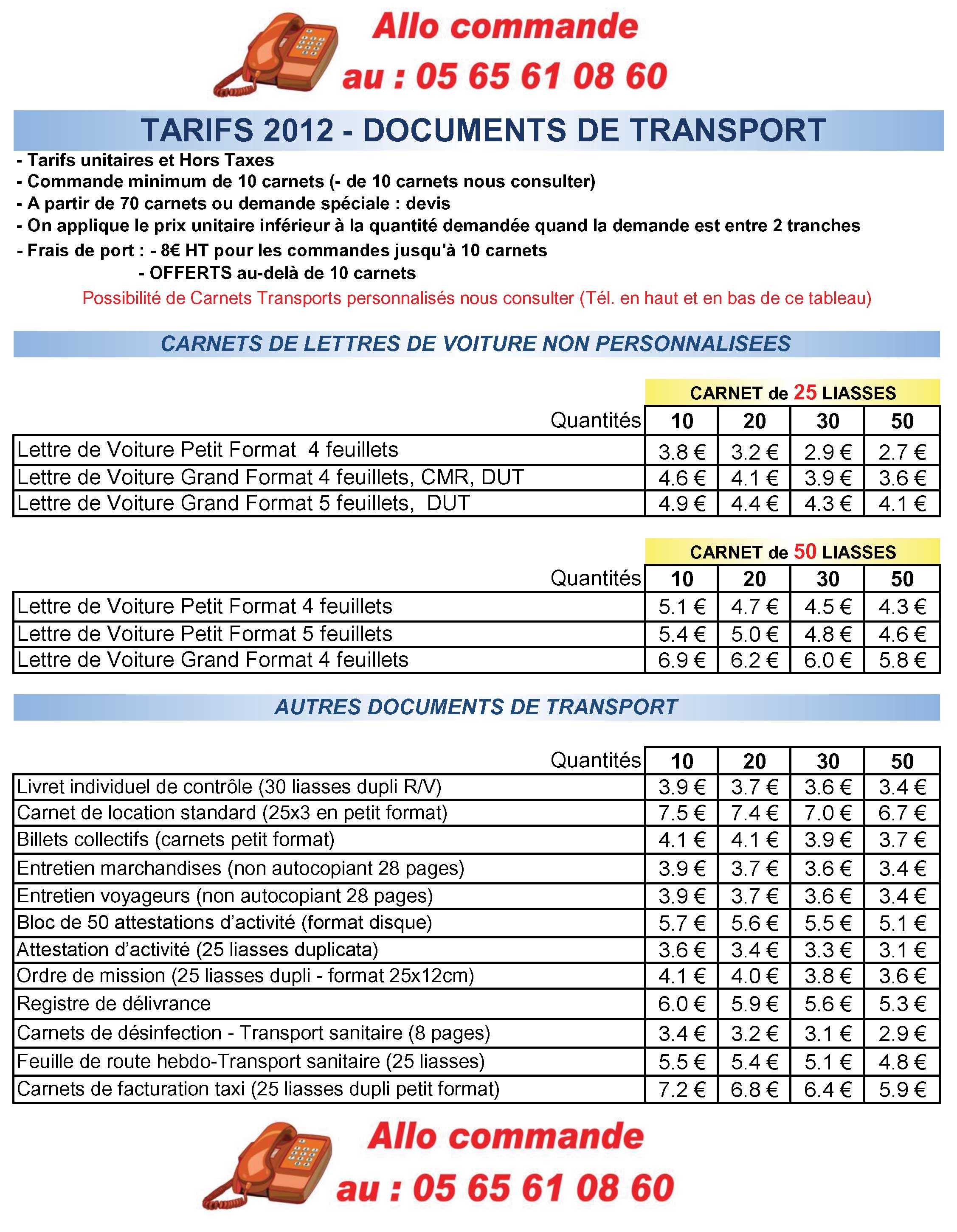 PRIX DIRECTS FABRICANT pour Carnets et documents Transports Routiers